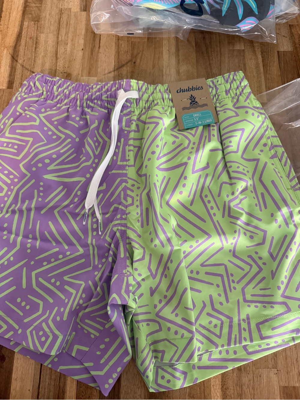 chubbies Lavender & Lime Geometric Print Swim Shorts